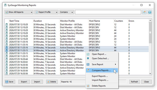 SysGauge Server Compare Active Directory Reports