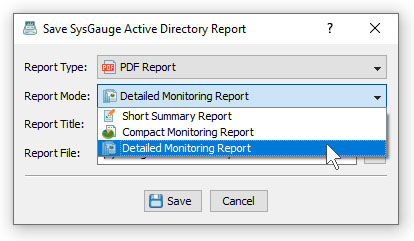 SysGauge Active Directory Monitoring Report Modes